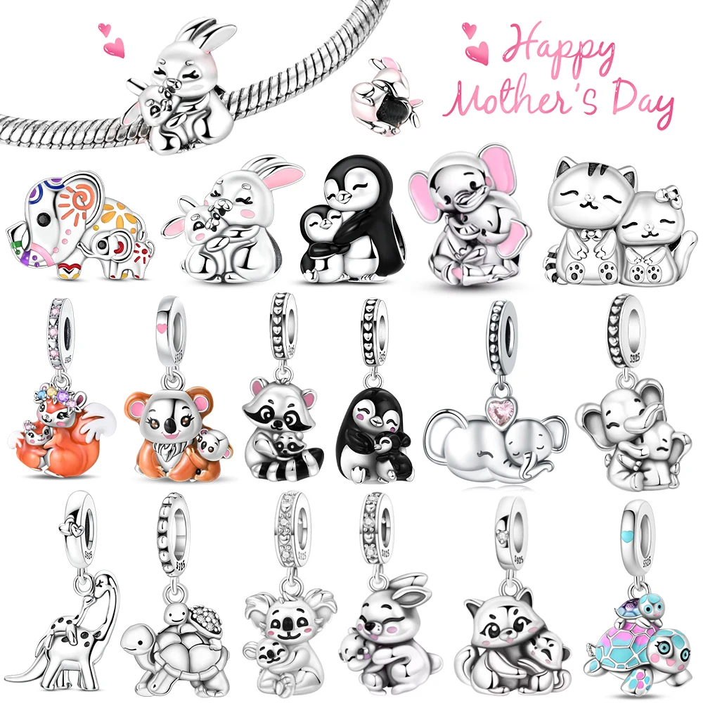 

Бусины-шармы S925 «Животные: Мать и дочь» для оригинальных браслетов, для женщин, для самостоятельного изготовления украшений, подарки на День матери