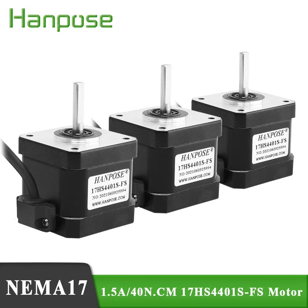 

Шаговый двигатель HANPOSE Nema17 CNC XYZ, 3 шт., водонепроницаемый шаговый двигатель, 1,5 А, 40 Н. См, 17HS4401S-FS для 3D-принтера