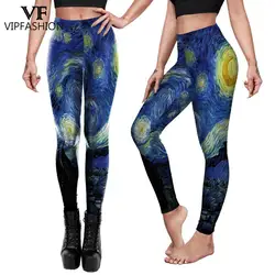 VIP FASHION Van Gogh Starry Sky Leggings High Waist Ankle Length Trousers Summer Women Workout Pants Sexy Slim Fitness Bottom