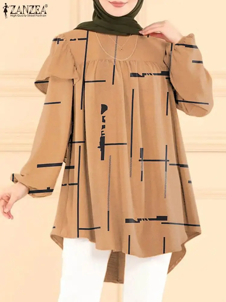 

Muslim Fashion Printed Tops Ramadan Hijab Blouse ZANZEA Women Vintage Floral Tops Bohemian Party Holiday Blouse Turkey Abaya