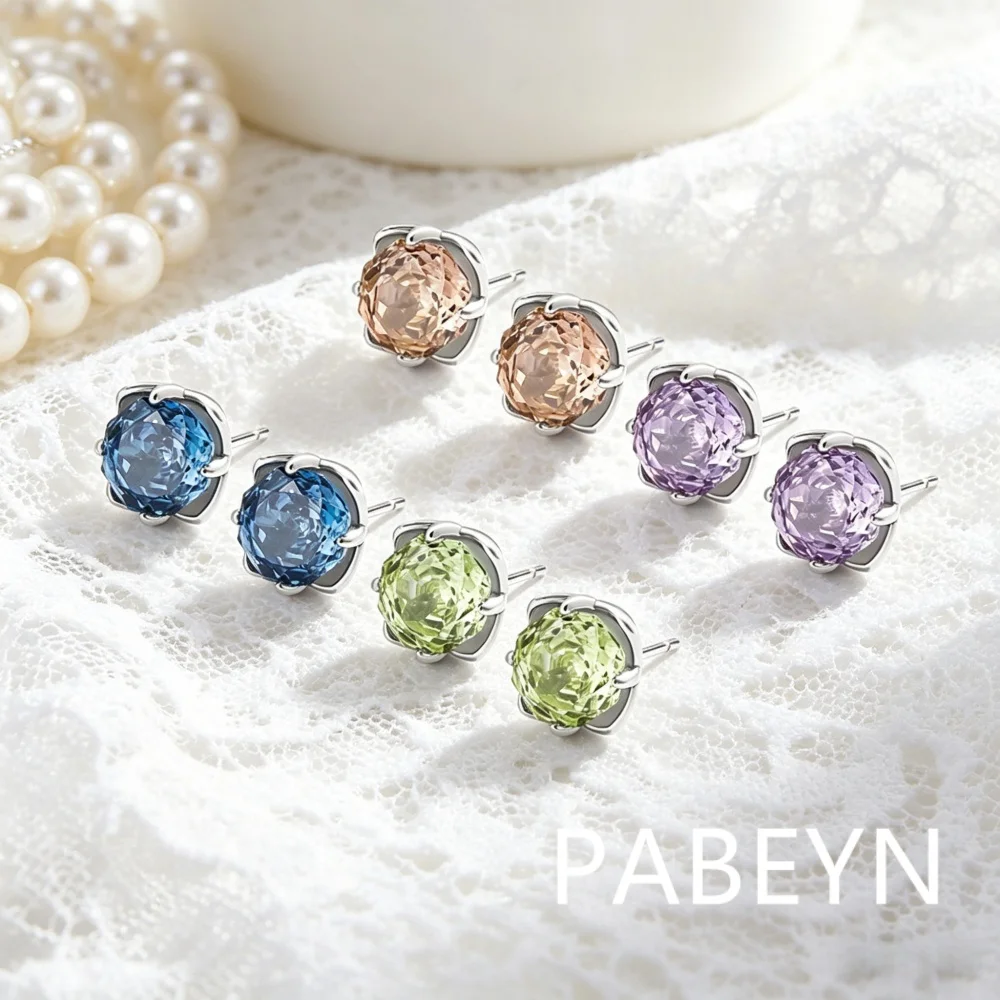 

925 Sterling Silver Fashion Light Luxury Crystal Zircon Rose Cut Petal Stud Earrings Birthday Party Anniversary Gift Daily Wear