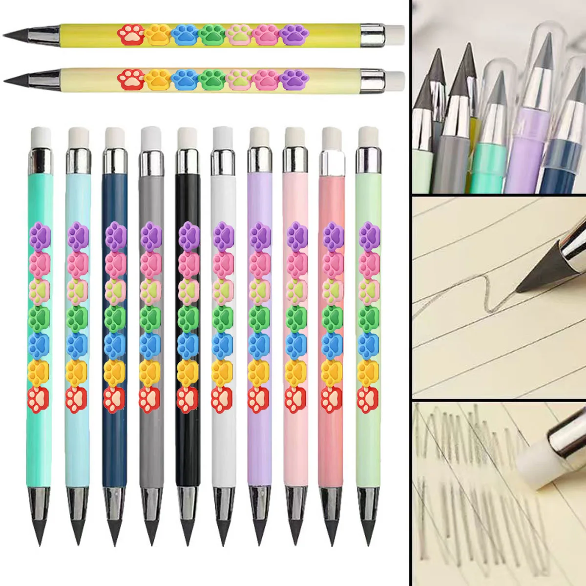 

12 pack colored dog paw pattern eternal pencil macaron color not easy to break pencil student sketching pencil