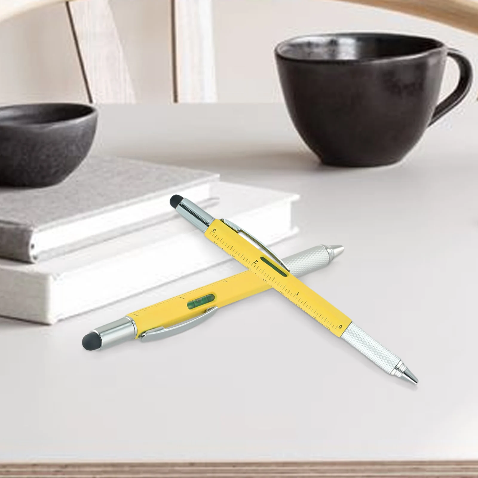 Multi-Function Tool Pen 149mm Level Scale Touch Screen 6in1 Metal Ballpoint Pen Metal Writing Measuring Accessories Pen