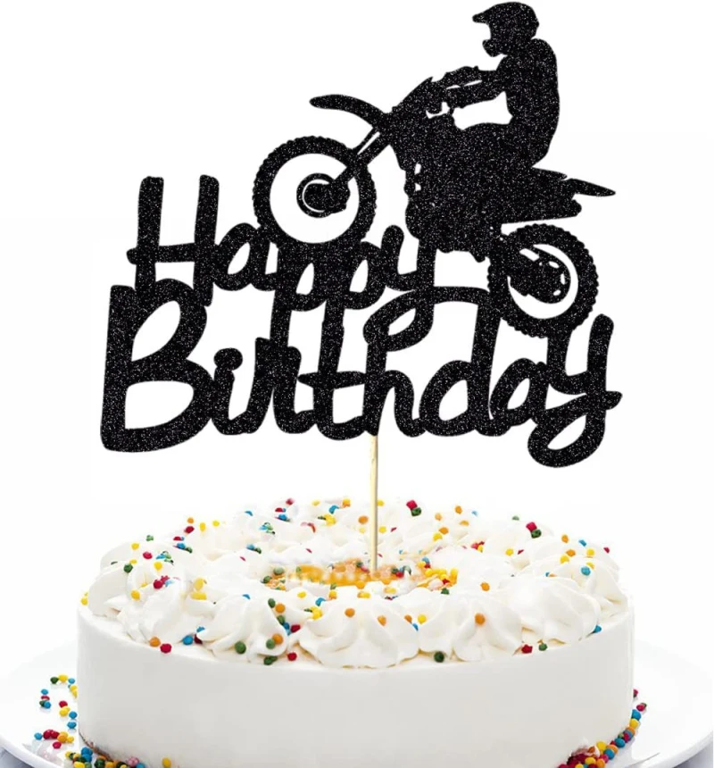 Motorcycle Car Cake Topper Fast One Kids Man Boys Happy Birthday Black Bicycle Cupcake Toppers Decoration Party Baking Supplies