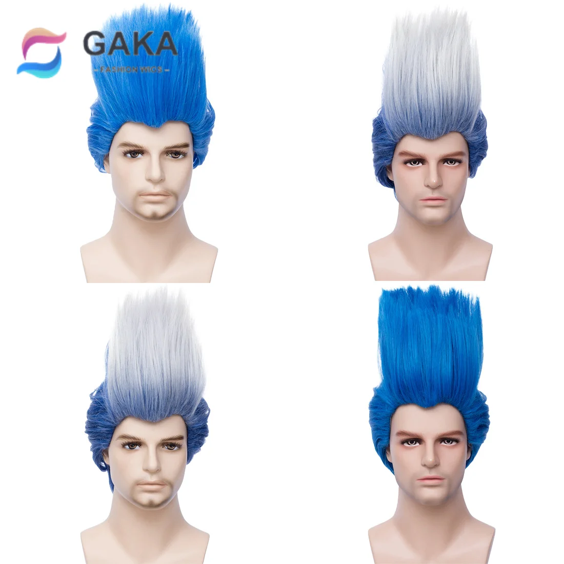 GAKA Men's blue erected wig synthetic wig boy cosplay anime character daily party wig heat resistant