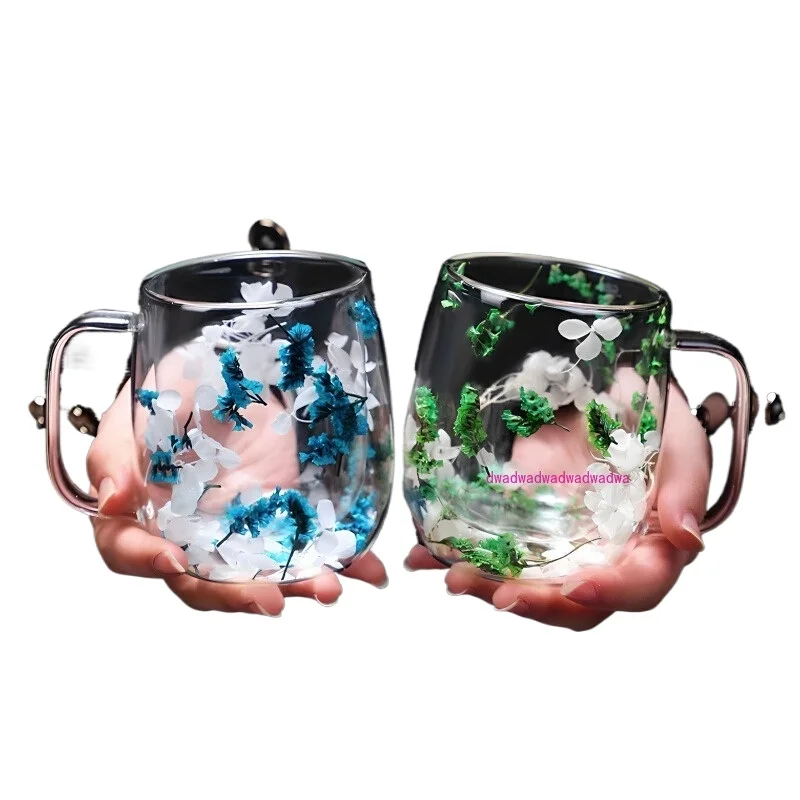 

Real flower double-layer glass water cup, high temperature resistant water cup