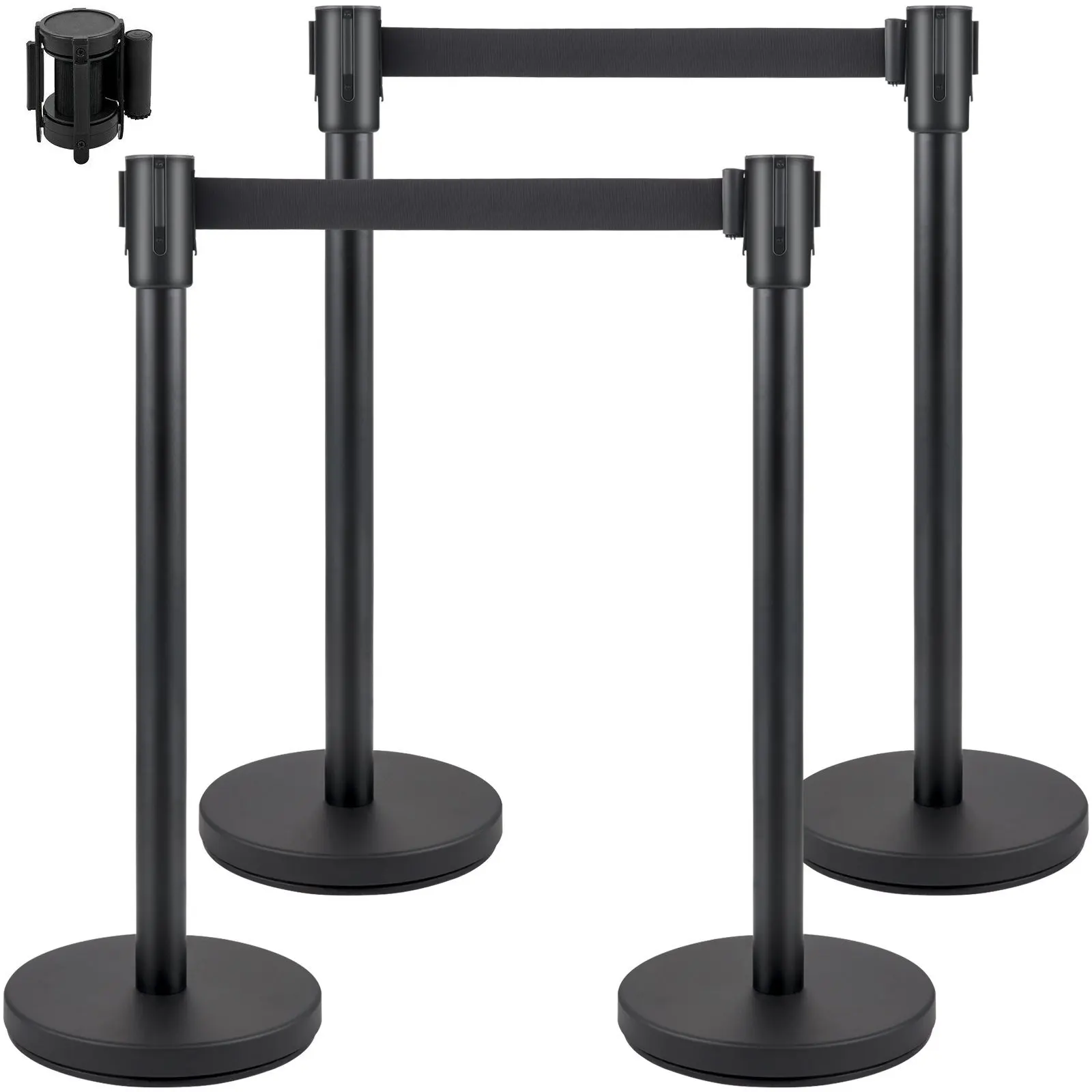 NEW Crowd Control Stanchion Set of 4 Pieces Stanchion Set Stanchion Set with 6.6 ft/2 m Black Retractable Belt Black Crowd