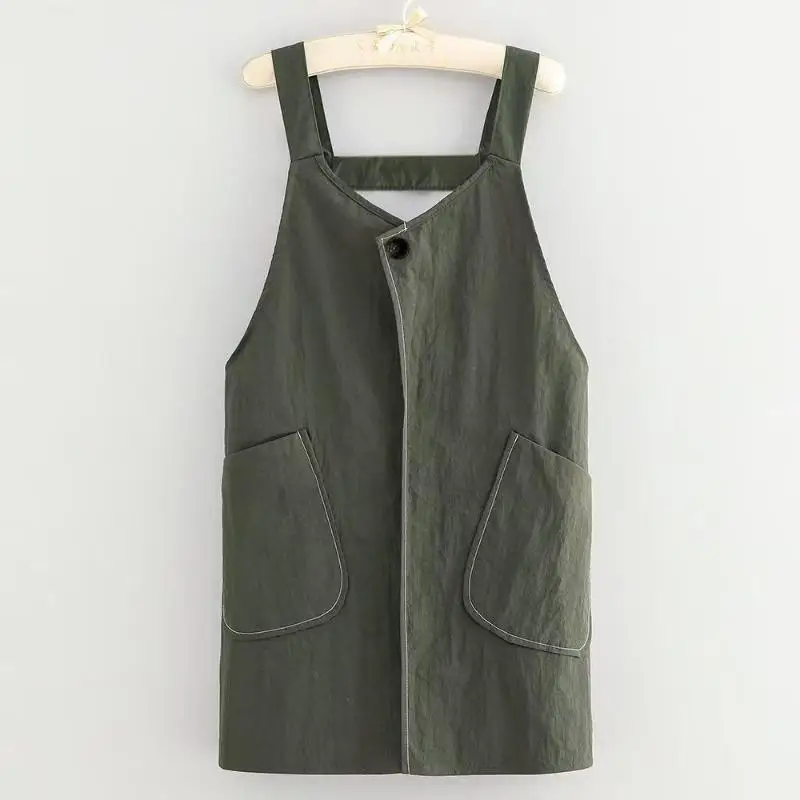 【CC】Simple Anti-Stain Kitchen Apron Waterproof With Pocket Vest-Style Apron Soft Splash-Proof Sleeveless Apron Restaurant