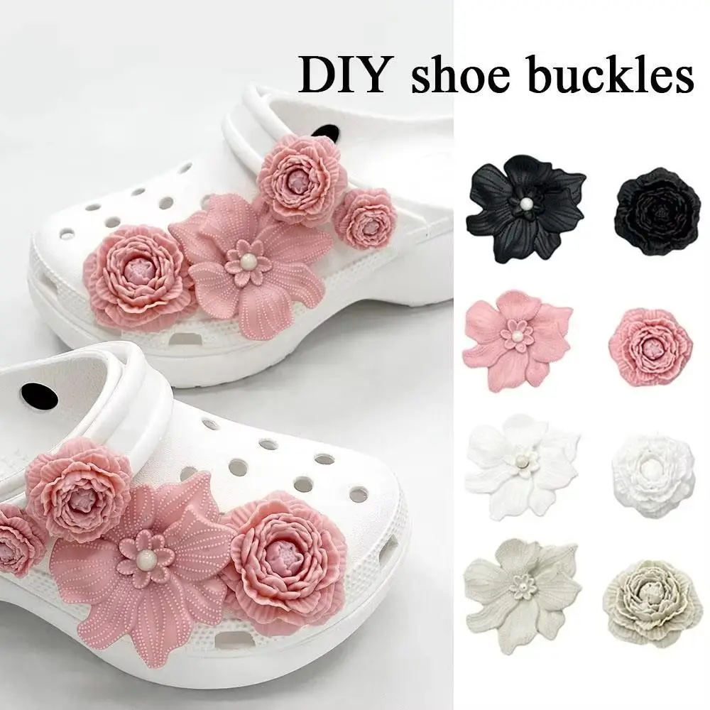 8Pcs Reusable 3D Flower Beach Shoe Charms Clip Buckle Detachable Shoe Decorations DIY Perforated Shoes Accessories Beach Shoes