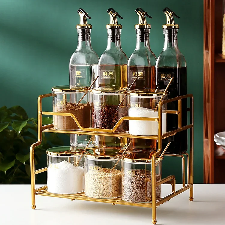 Luxury Nordic Spice Rack Set Glass Salt and Sugar Pepper Oil and Vinegar Bottles Spice Rack Organizer Especiero Kitchen Tools 50