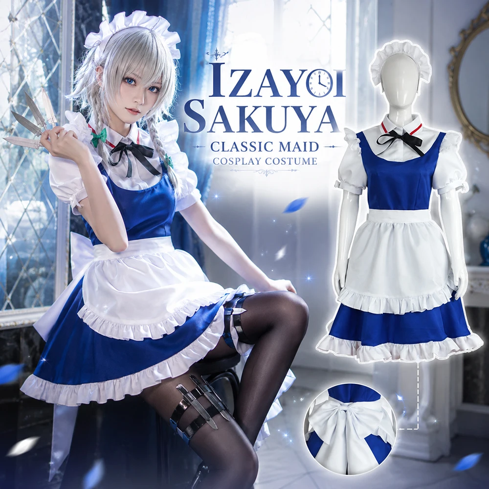 Anime Touhou Project Sakuya Izayoi Cosplay Costume Woman Maid Dress Full Set Anime Role Play Outfit Halloween Carnival Party