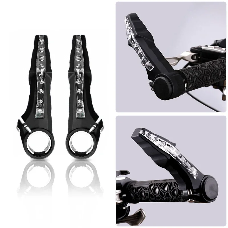 1 Pair Bike Handlebar with LED Safety Turn Signal Grips Waterproof Bike Handle Bar End Bull Horn Handlebar Cycling Fatigue Relie