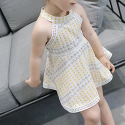 Summer Girls Dress Bohemian Delicate Clothes Lace Decoration New Sleeveless Children'S Dress Solid Color Princess Sweet Vestidos