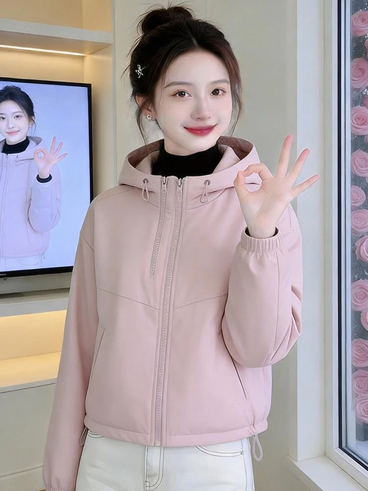 

Korean Design Hooded Jaet Women's Faionable Spring Autumn New Sle Youthful Ele Coat Top Zipper Closure Long Sve