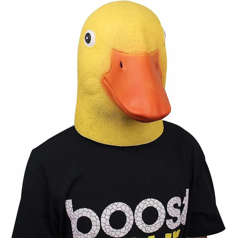 

2025 Animal Funny Mask Adult Latex Rubber Full Yellow Duck Mask Costume for Women Men Halloween Purim Party Carnival Props
