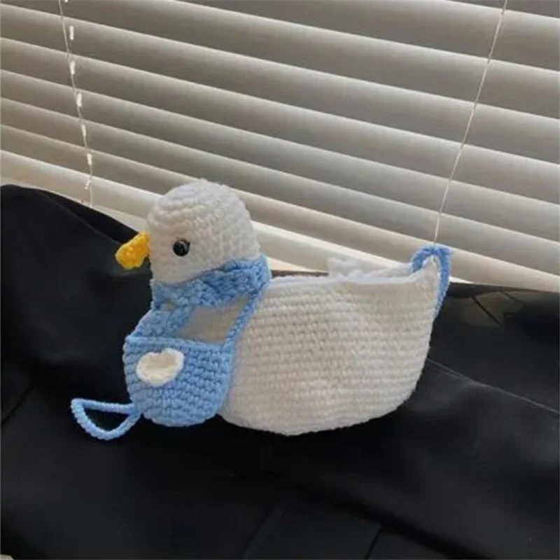 Cute Cartoon Duck Crossbody Lady One Shoulder Bags Girl Messenger Bags Homemade Handwoven Knit  Bag For Women Casual Student Bag