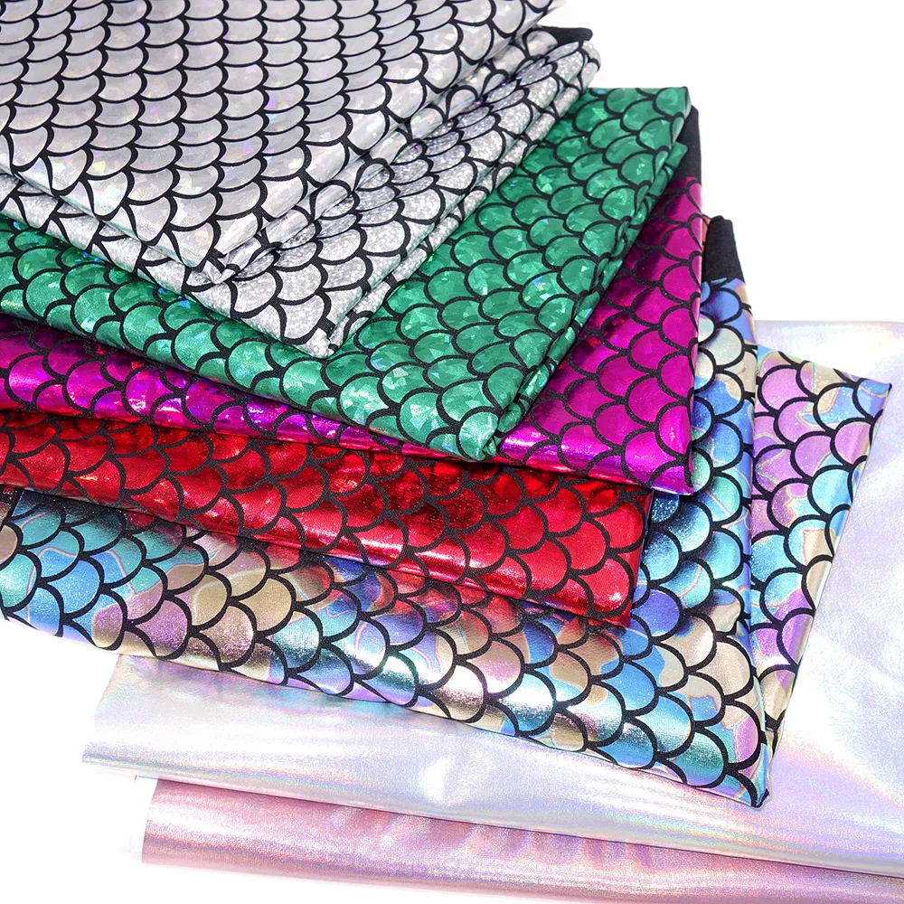 150CM Wide Fish Scale Bronzing Cloth Stage Performance Clothing Fabric Elastic Laser Magic Fabric Color Decorative Fabric