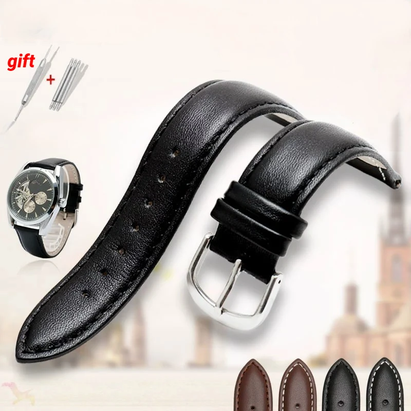 

Genuine leather watchband men women watch straps 16mm 17mm 18mm 19mm 20mm 21mm 22mm 23mm 24m For any brand Metal buckle bracelet