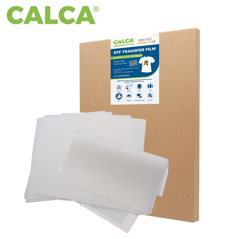 CALCA 100PCS A4 8.27" x 11.7" DTF Printer Transfer Film Double Sided Hot Peel Direct Transfer Printing AB Film