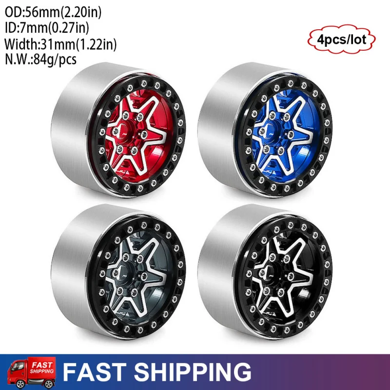 

4PCS 1.9 inch Metal Wheel Rim For 1/10 Traxxas TRX4 TRX6 SCX10 90046 AXI03007 D90 VS4-10 YK 4102 RC Crawler Upgrade Parts