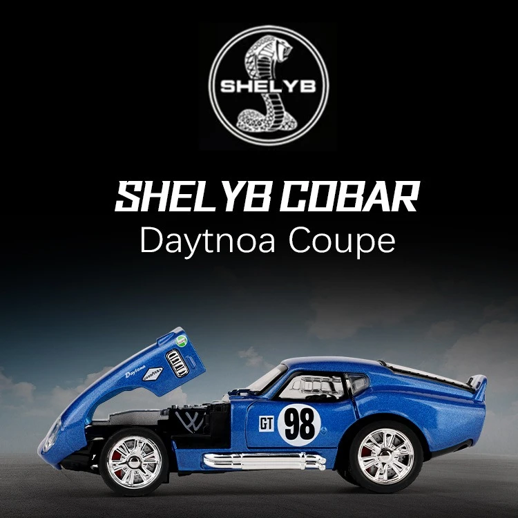 

Модель спортивного автомобиля Shelby Cobra 1:32 со звуком и светом, инерционная, коллекционная, из литого сплава, игрушка-подарок