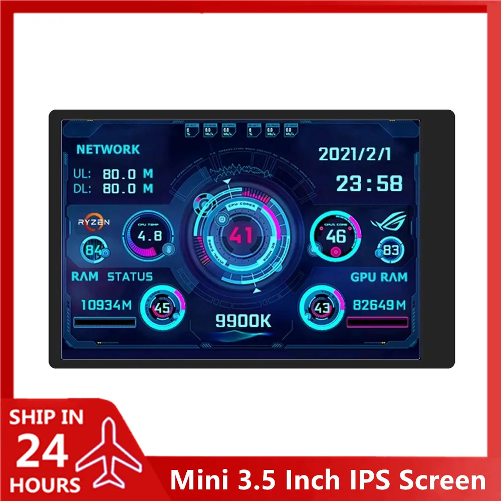 Computer Monitor Mini 3.5 Inch IPS Secondary Screen CPU GPU RAM Monitoring Display Multi-Themes MOD USB TYPE-C Free AIDA64