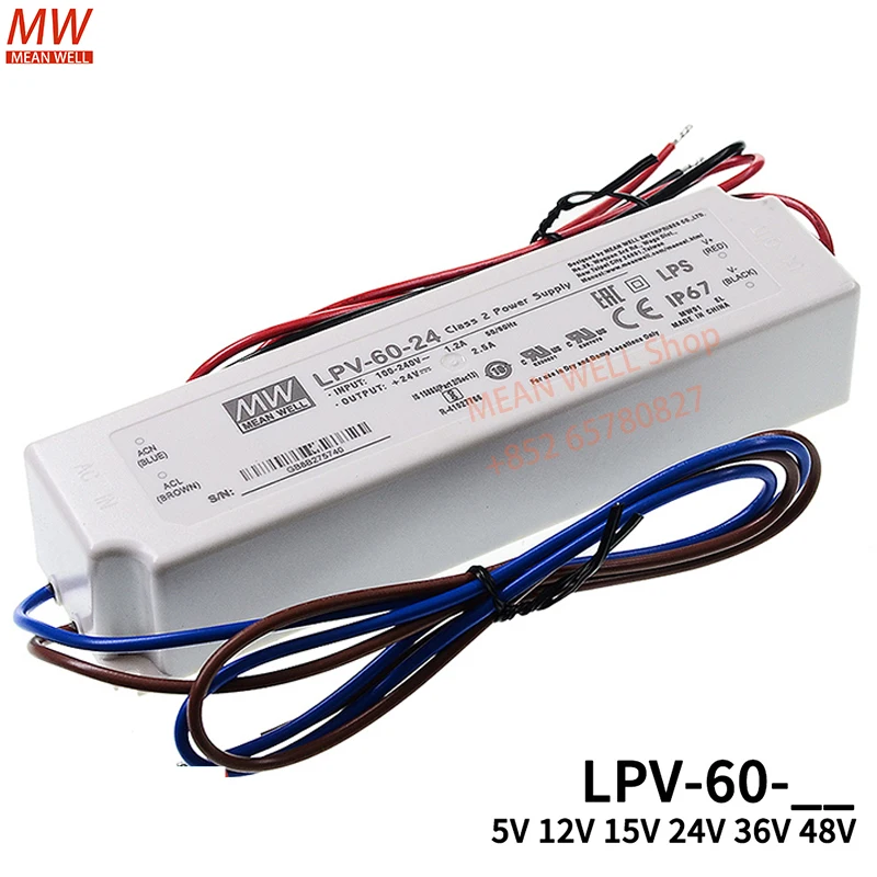 Original MEAN WELL 60W single output switching power supply LPV-60-12 LPV-60-24 LPV-60-48 LED waterproof lighting