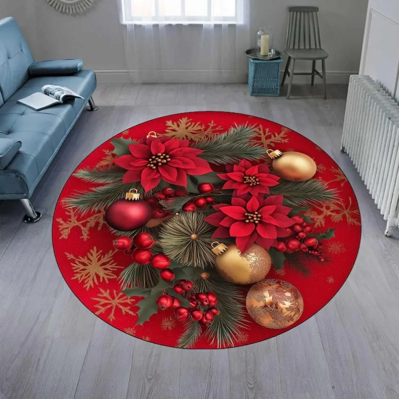 Christmas Presents Optical Round Rug 3D Round Holiday Rug Fireplace Area Gift Box Tunnel Carpet Xmas Floor Decor Box Xmas Mat