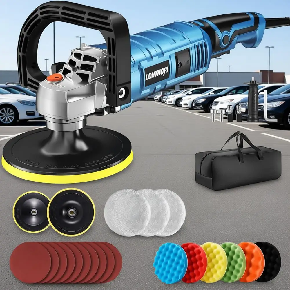 

6/7 Inch Rotary 1600w Waxer, 7 Variable Speeds 1000-3500rpm, Detachable Handle for Car, Boat Sanding, Polishing, Waxing, Blue