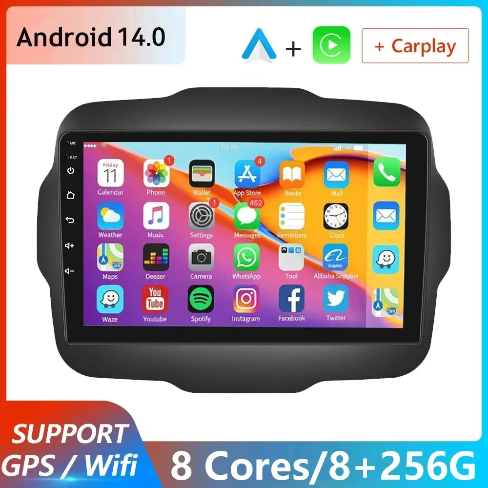 

For Jeep Renegade 2016-2020 2 Din Android 14 Car Radio Multimedia Video Player Stereo Carplay Auto IPS touch Screen NO DVD