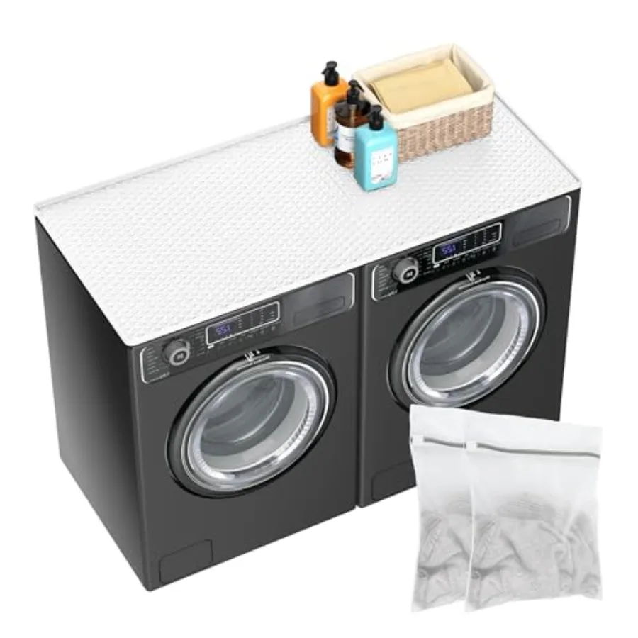 

54" x 27.5" Silicone Washer Dryer Countertop Mat with 2 Laundry Bags Non-Slip Waterproof Dustproof Cover for Laundry Room Organ