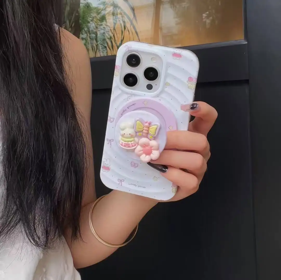 

Wave Magnetic Adhesive Wave Dot Rabbit + Three-Dimensional Hanger Suitable for Apple 16 Pro Max Phone Case - Simple Anti-Drop De