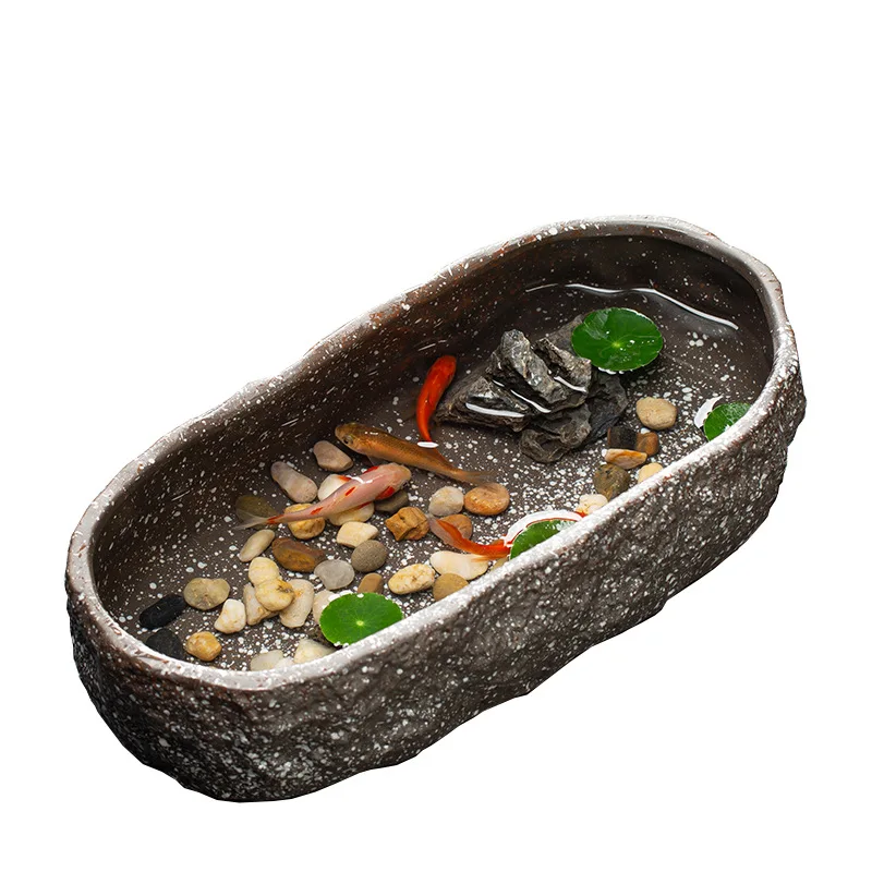 Ecological Landscape Bowl Lotus Ceramic Basin Home Balcony Hydroponic Pool Small Decorative Imitation Stone Fish Tank