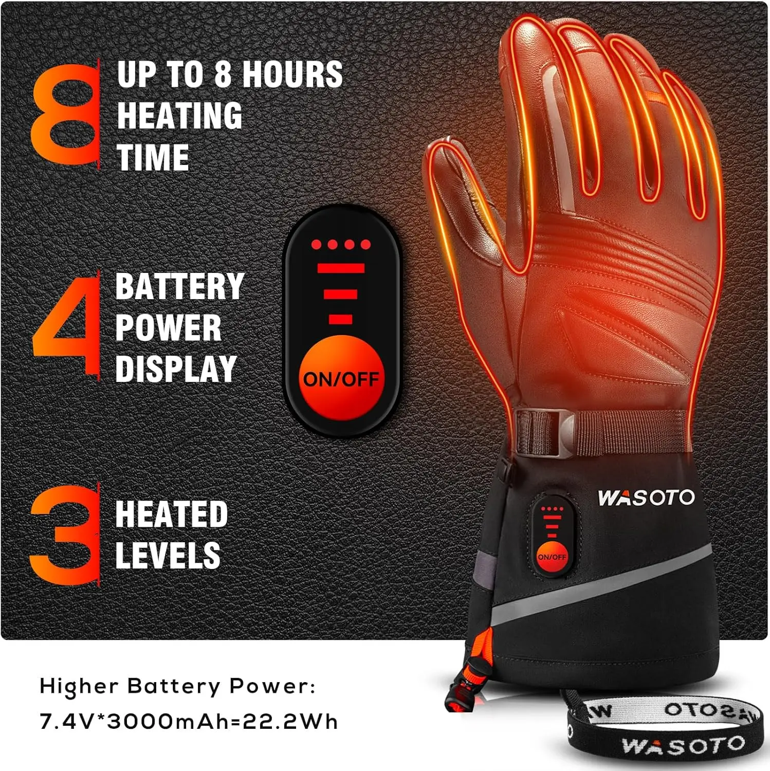 7.4V 300mah Electric Battery Heated Leather Gloves 3 Temperature Control Thermal Winter Gloves for Outdoor Activities