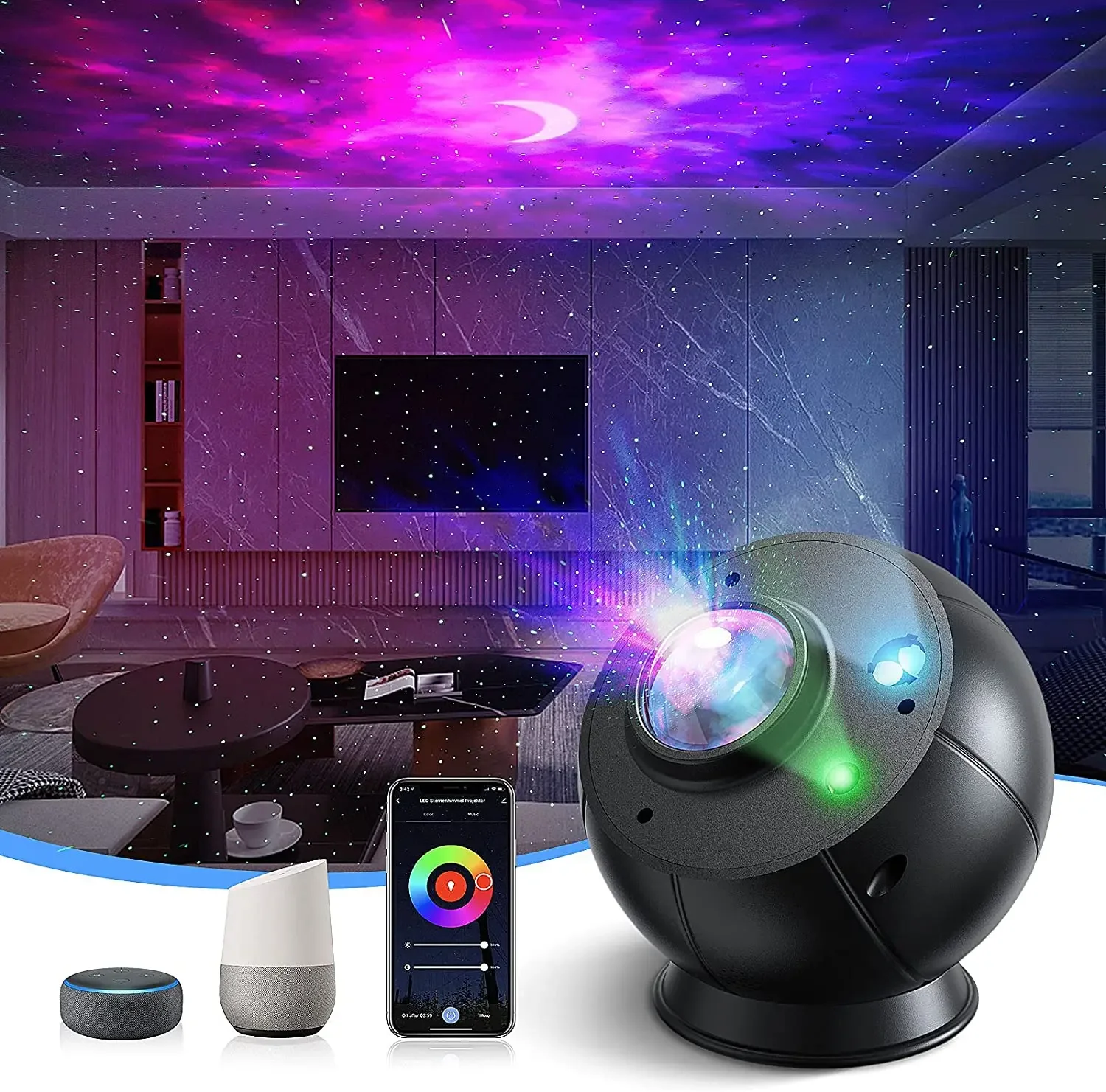 

Smart Tuya Starry Galaxy Projector Night Light for Bedroom, Moon Sky Light Timer with Alexa for Kids Adults Gifts Home Party