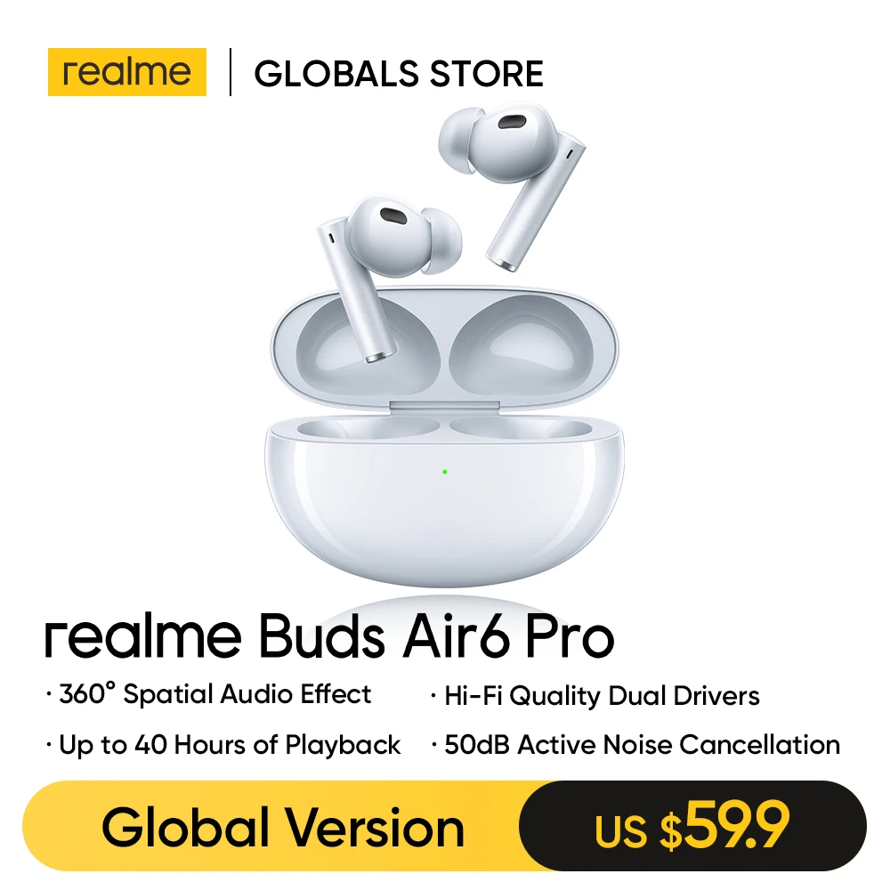 

realme buds Air 6 Pro True Wireless Headphone HiFi Quality Dual Drivers 50dB Active Noise Cancellation LDAC 40 Hours Battery