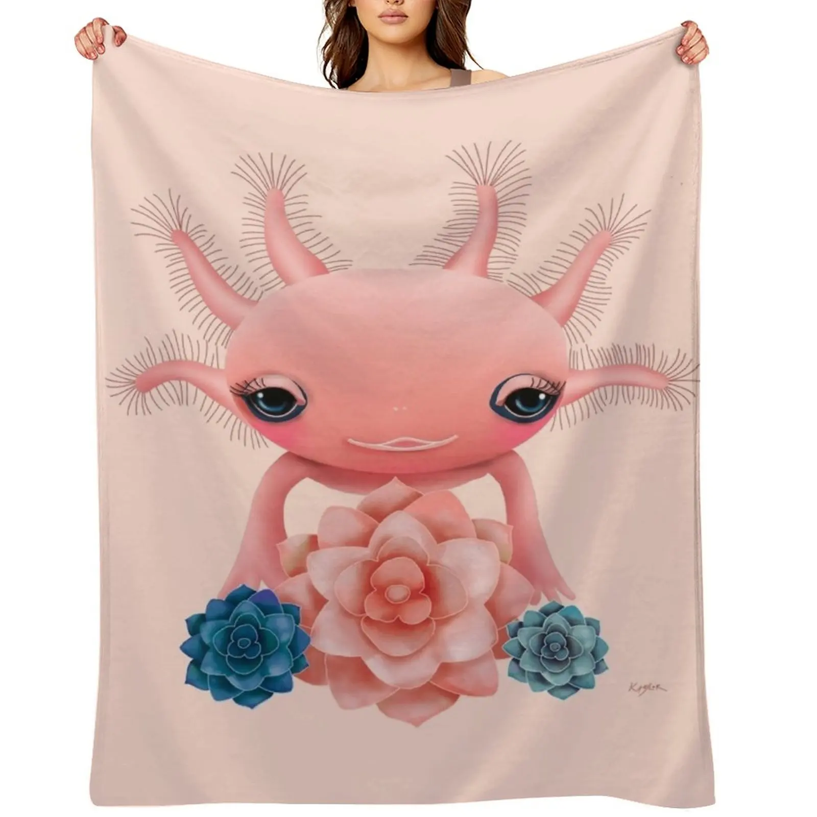 

Pink Axolotl Throw Blanket valentine gift ideas Flannel Camping Plush Blankets