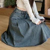 Summer Trendy Designer Lady High Waist Jeans Skirts Women Fashion Vintage Denim Skirts Girls Korean Casual Mid-Long Dress - Image 5