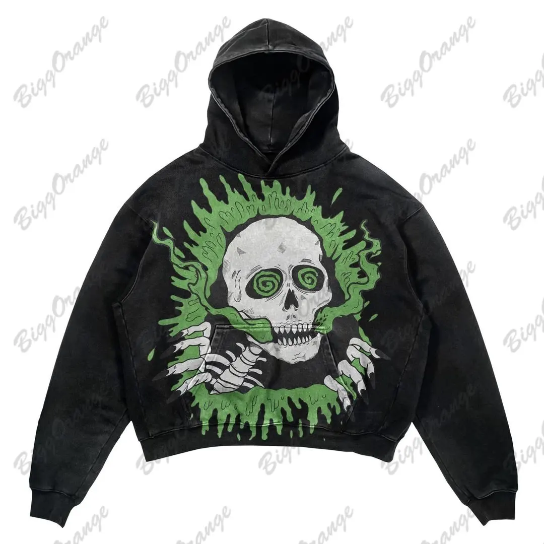 

Vintage Dizzy skull anime hoodie Harajuku Graphic Printed Casual Streetwear Y2k Oversized Hoodies Loose Goth Gothic Sweatshirts