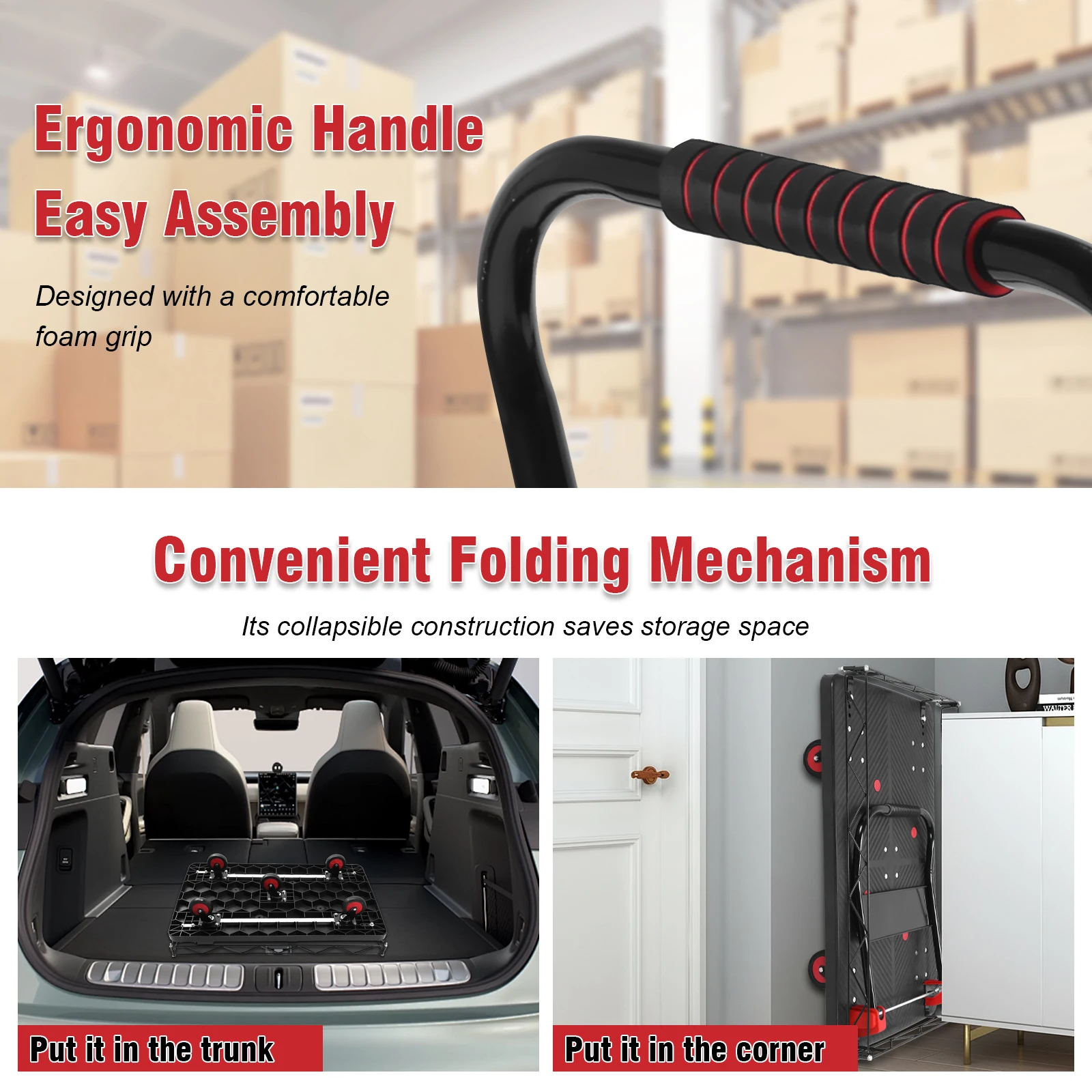 

Тележка-платформа 2-в-1 складная с защитными ограждениями из стальной проволоки, грузоподъемность 900 кг, для продуктов, гаража, склада