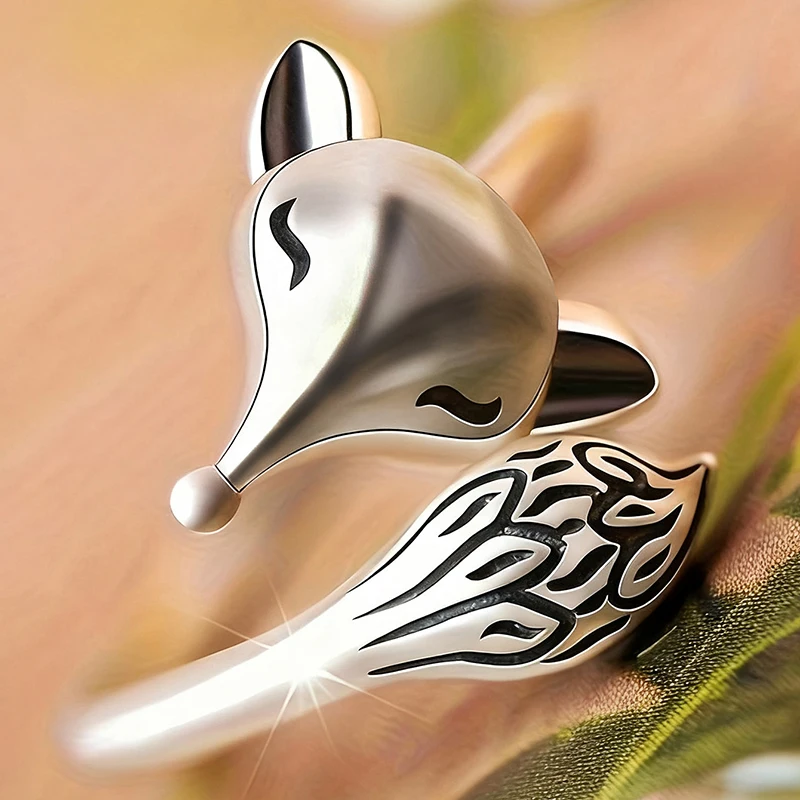 Huitan Cute Fox Opening Rings for Women Exquisite Gorgeous Active Finger Accessory Stylish Vintage Party Jewelry Lovely Gifts