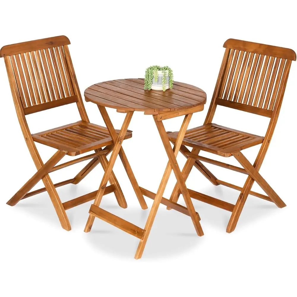 

Acacia Wood 3-Piece Bistro Set for Patio, Backyard, or Balcony with 2 Chairs and Round Coffee Table in Natural Teak Finish