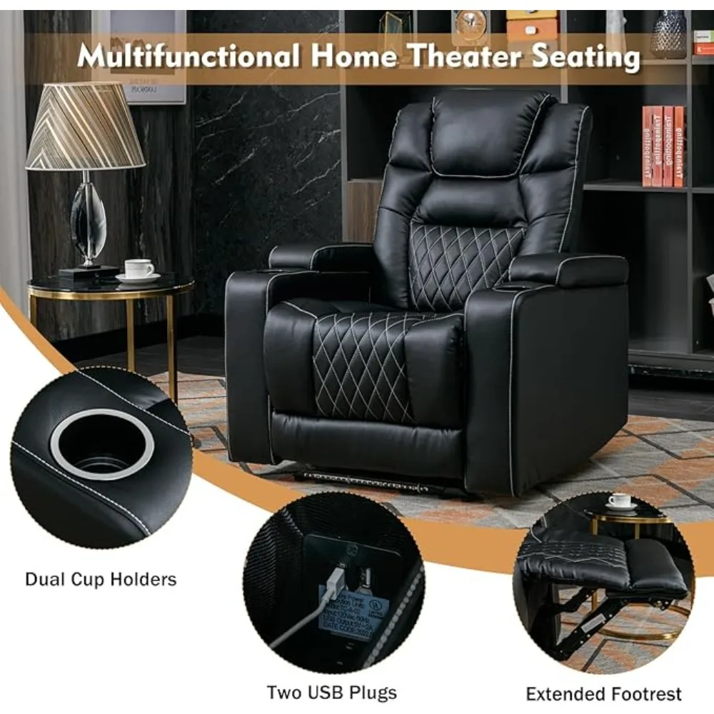 Recliner Home Theater Seating, Electric Recliner Chair with Adjustable Headrest, PU Leather Dual Motor Movie Reclining Chairs