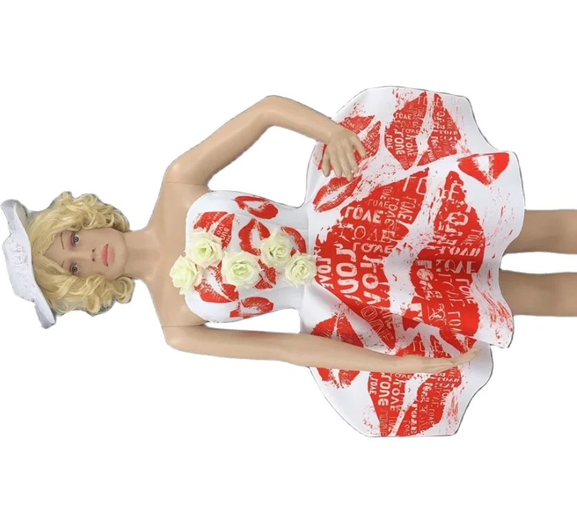 

Strapless Bubble Princess Party Prom Dresses Women Sweet Flower Eevening Party Ball Gown Rose Lips Print Host Singer Costume