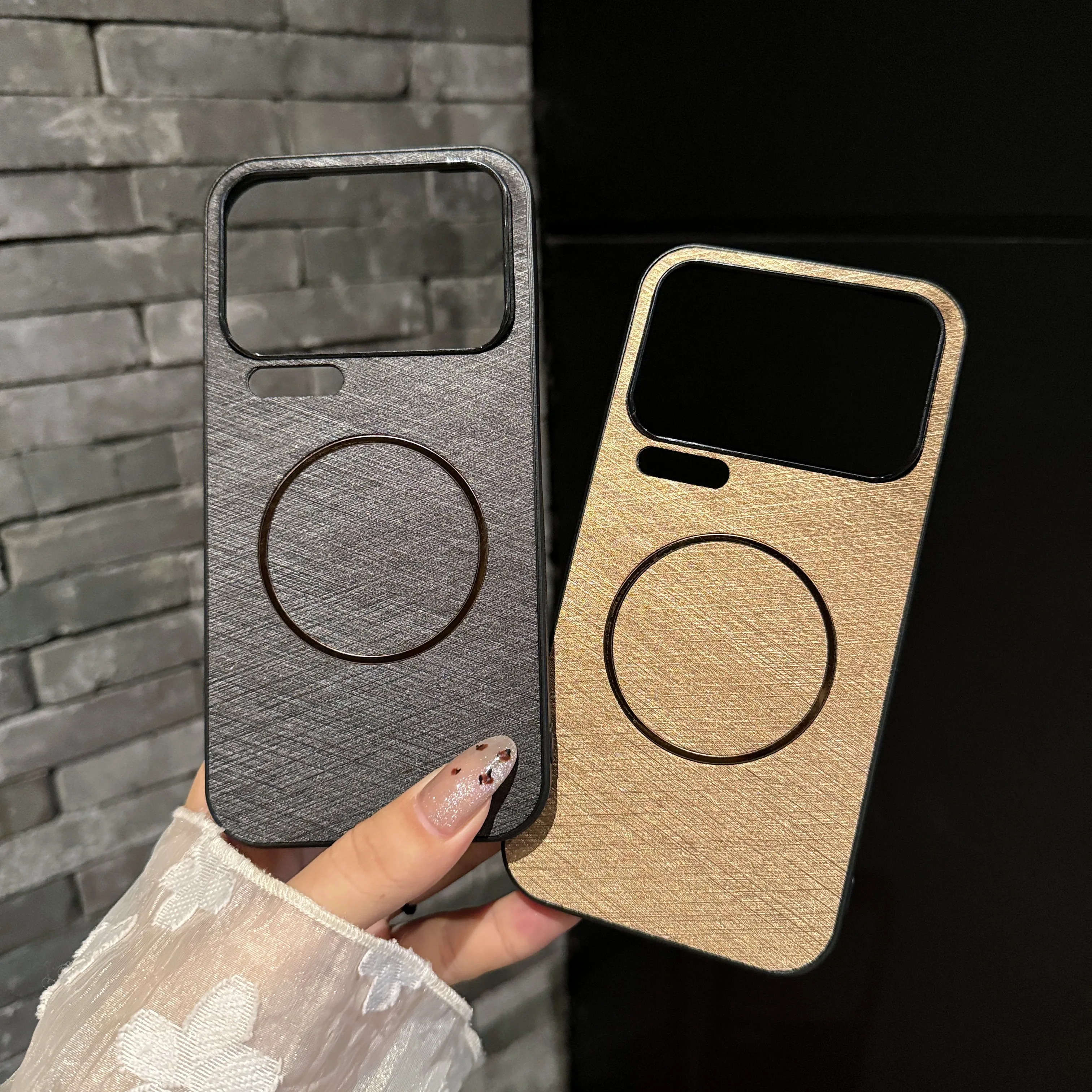 الفاخرة متجمد الذهب سلك الملمس ل Magsafe المغناطيسي جراب هاتف ل Xiaomi 14 15 الترا 17 برو كامل الوفير اللاسلكية تهمة غطاء