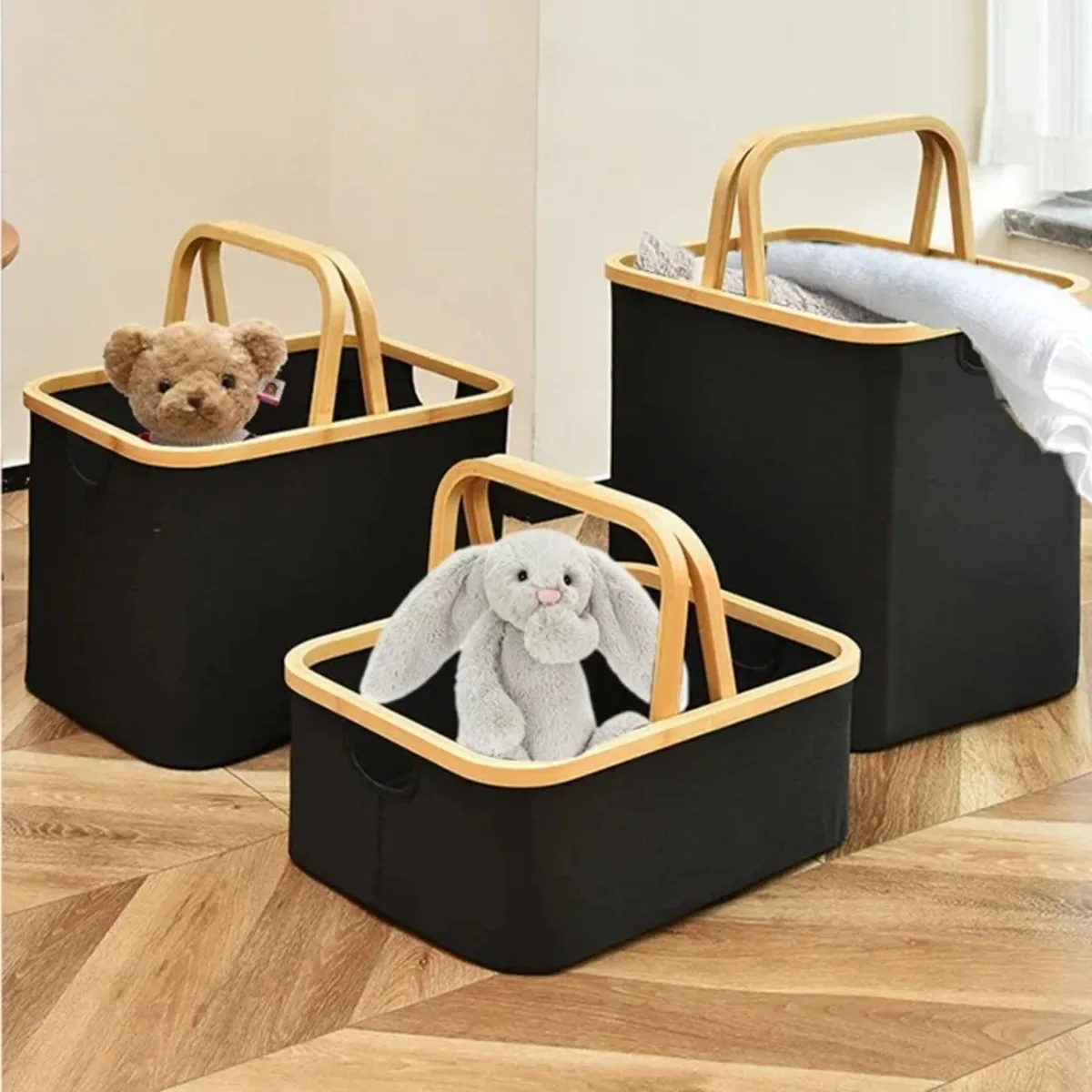 

Laundry Basket Large Capacity Foldable Storage Basket Clothes Hamper Bamboo Handle Organizer Space Saving Home Storage