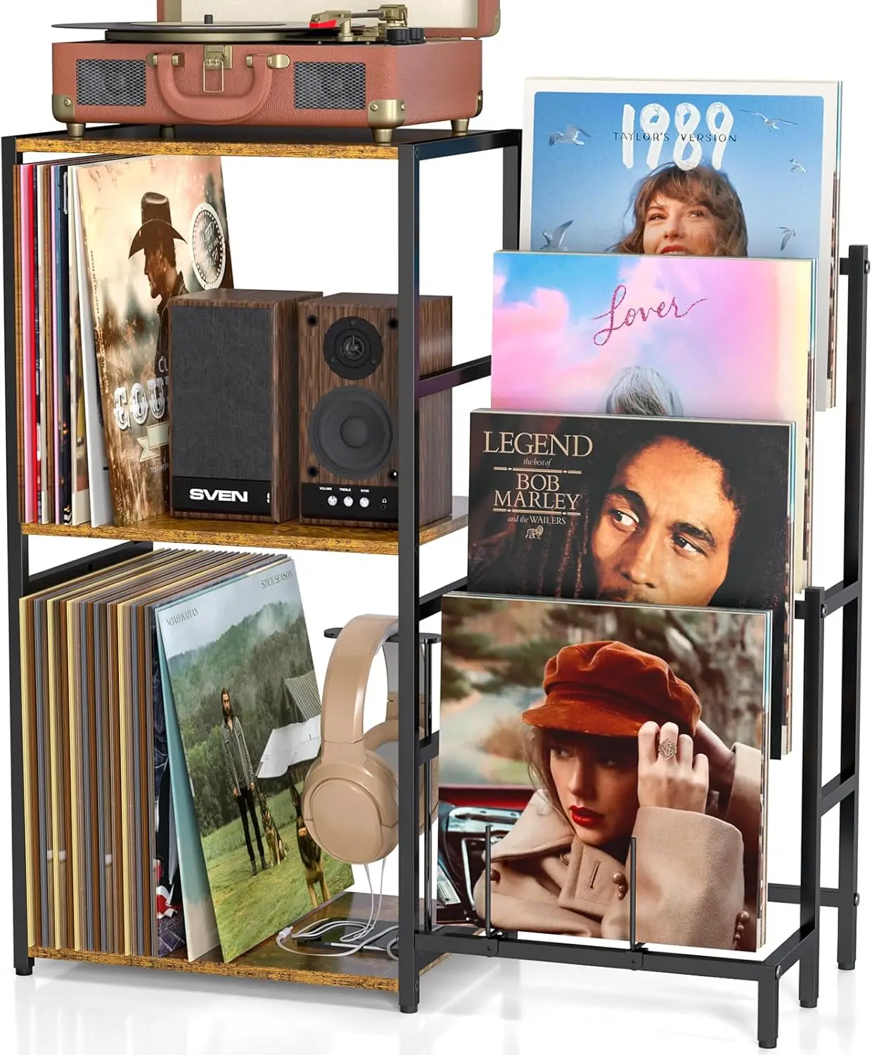 

Turntable Stand with 4-Tier Vinyl Storage, Holds 200+ Albums, Record Player Cabinet for Living Room
