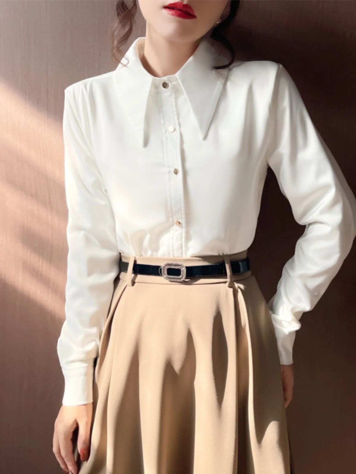 

Women's Fce Lined Collar Long Sve irt Autumn Winter New Sle Inner Wear Faion Top Profional Clothing Anti-...