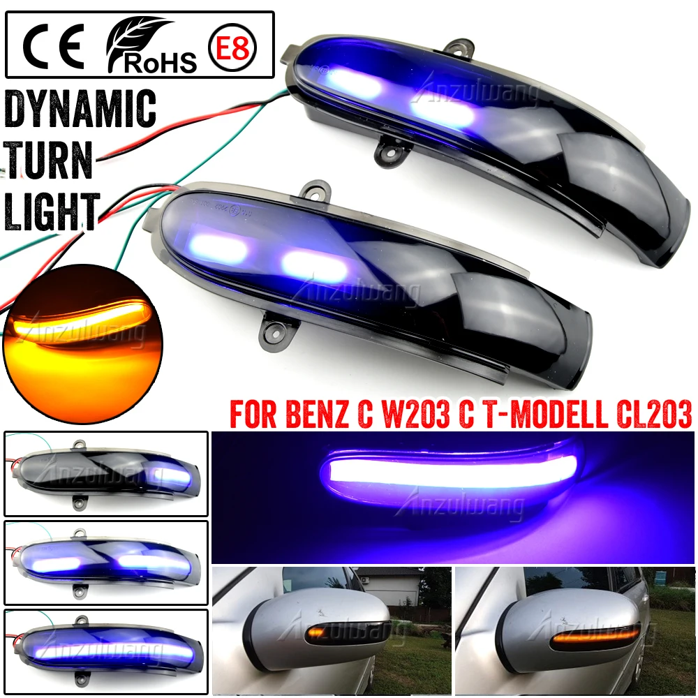 LED transformar a luz do espelho do sinal, piscador dinâmico, seta piscador, Mercedes Benz C W203, C T-Modell S 203 CL203 2000-2007, 2pcs