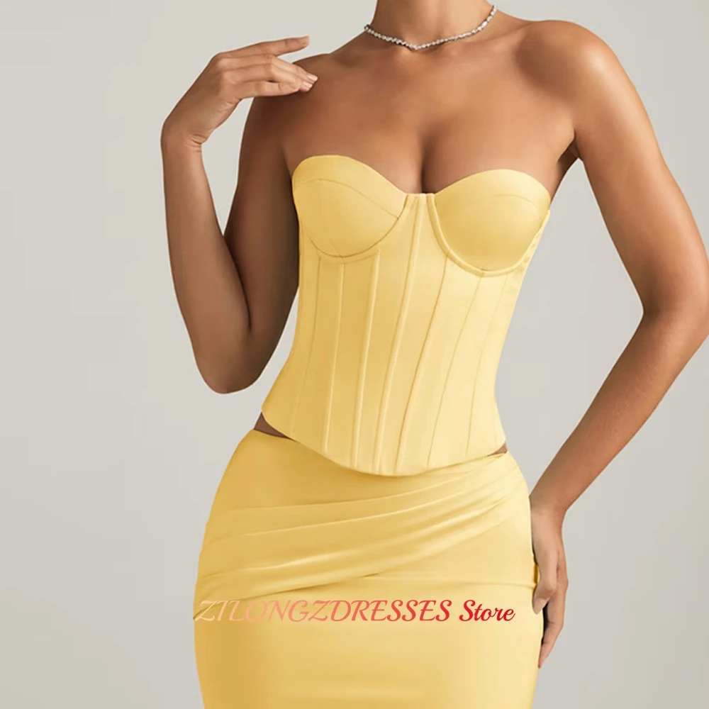 Mermaid Yellow Jersey Evening Dress Customized Strapless Sleeveless Homecoming Dresses Lace Up Back Special Occasion Gowns image 6